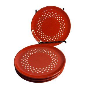 VTG Waechtersbach Heart Plates Set 4 Red White Hearts 1970 West German 7.5"